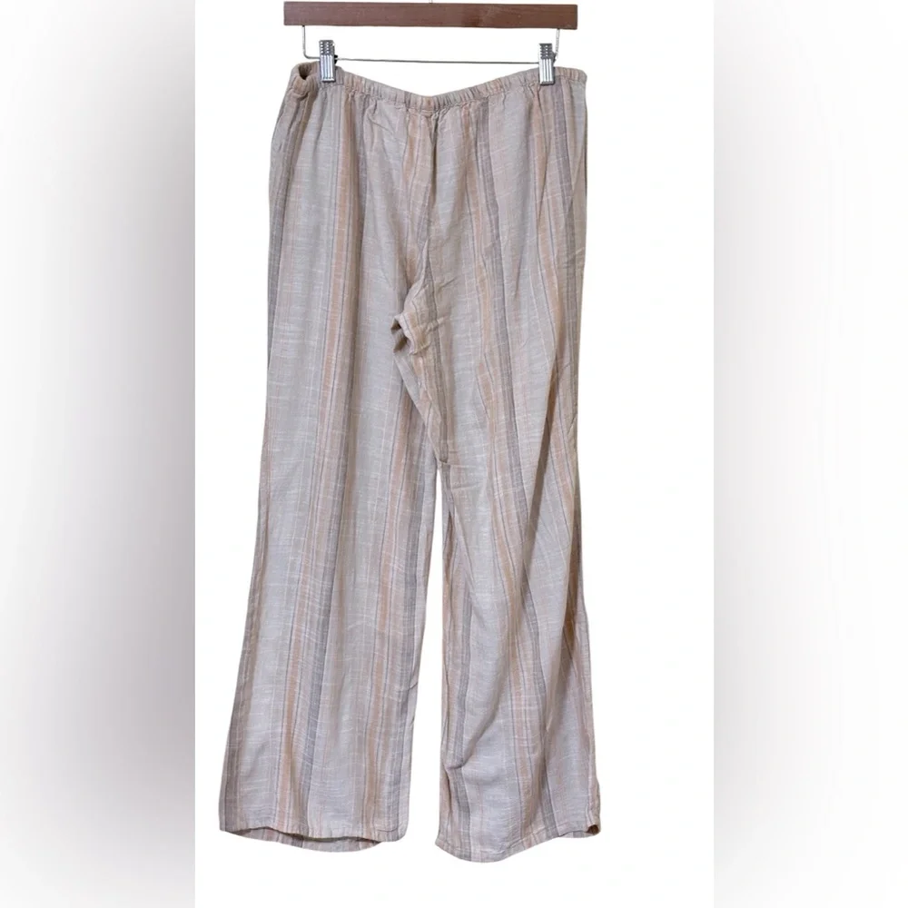 H&M Divided Women Pants Linen Viscose Blend Beige Wide Leg M Stripe